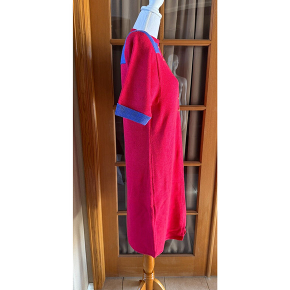 St. John Marie Gray Vintage Sweater Dress 80s Block Pink Purple Button Down Sz M - Picture 7 of 9